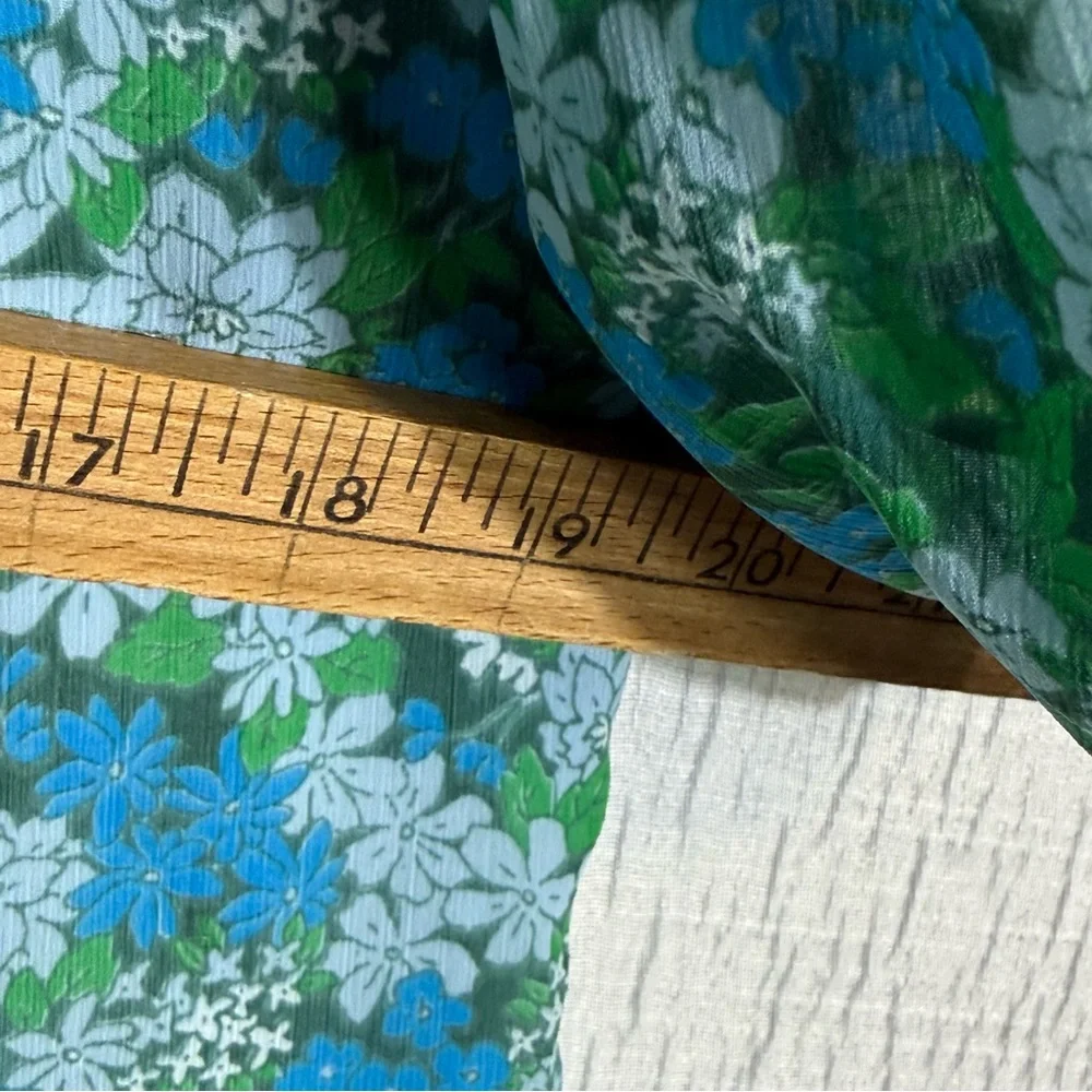 J. Crew Blue Green Floral Puff-Sleeve Blouse